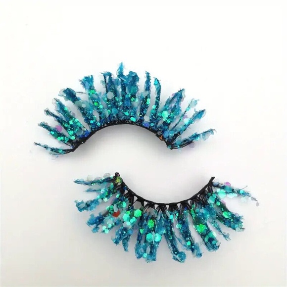 False Fake Eyelashes-Shimmer-Color-Glitter-Fluffy-Reusable - Picture 3 of 3